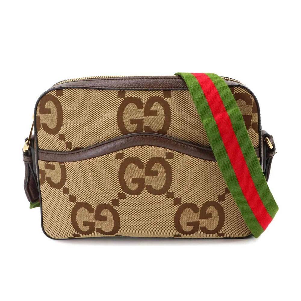 Gucci Jumbo GG Shoulder Handbag, Canvas and Leather, Camel Ebony, 675891 Mess...